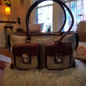 Dooney & Bourke Canvas and Leather Logo Double-Pocket Vintage Satchel